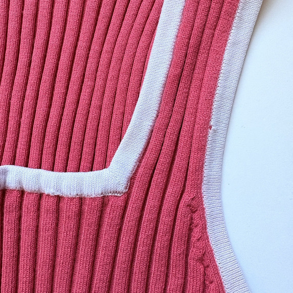 BELLDINI Ribbed Tank Top Size Large | Pink White Trim Stretchy Y2K Barbiecore - Picture 4 of 11